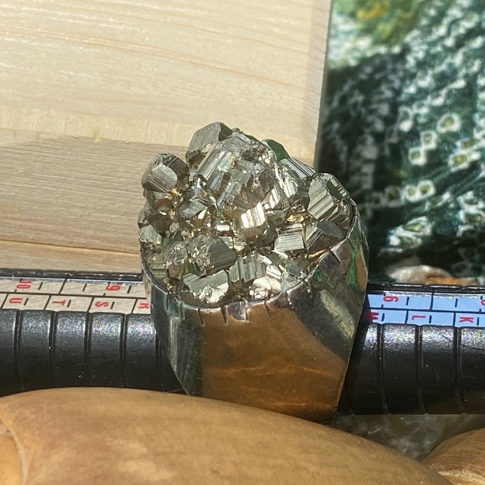 Rebecca Collins adjustable pyrite cocktail ring